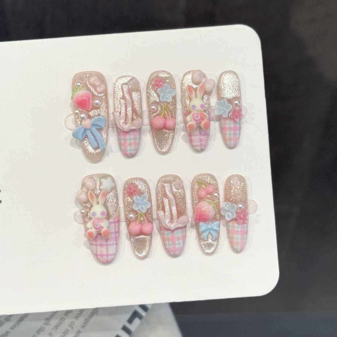 Pressed Flower Art - 10 Uñas Postizas Ovaladas Hechas a