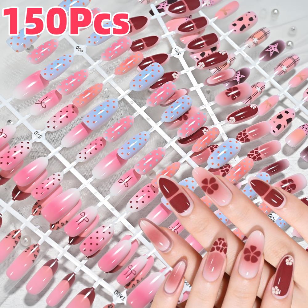 Pressed Flower Art - 150 Uñas Postizas Rosa y Azul