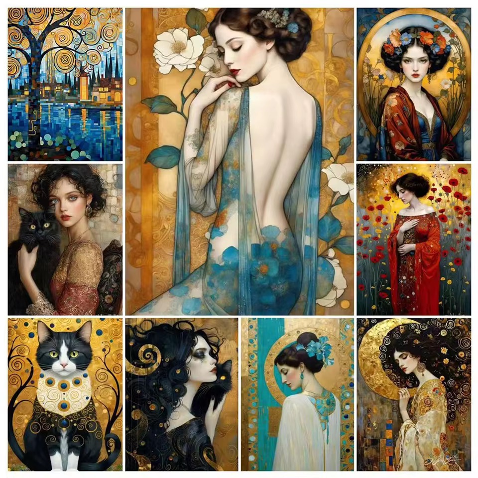 Photo Mosaic Print - Pintura de Diamantes Estilo Retro Dorado,