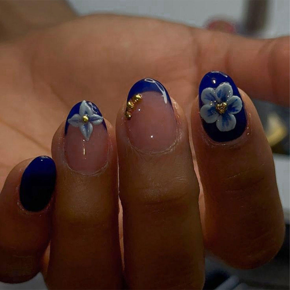 Pressed Flower Art - 24 Uñas Postizas Cortas Ovaladas con