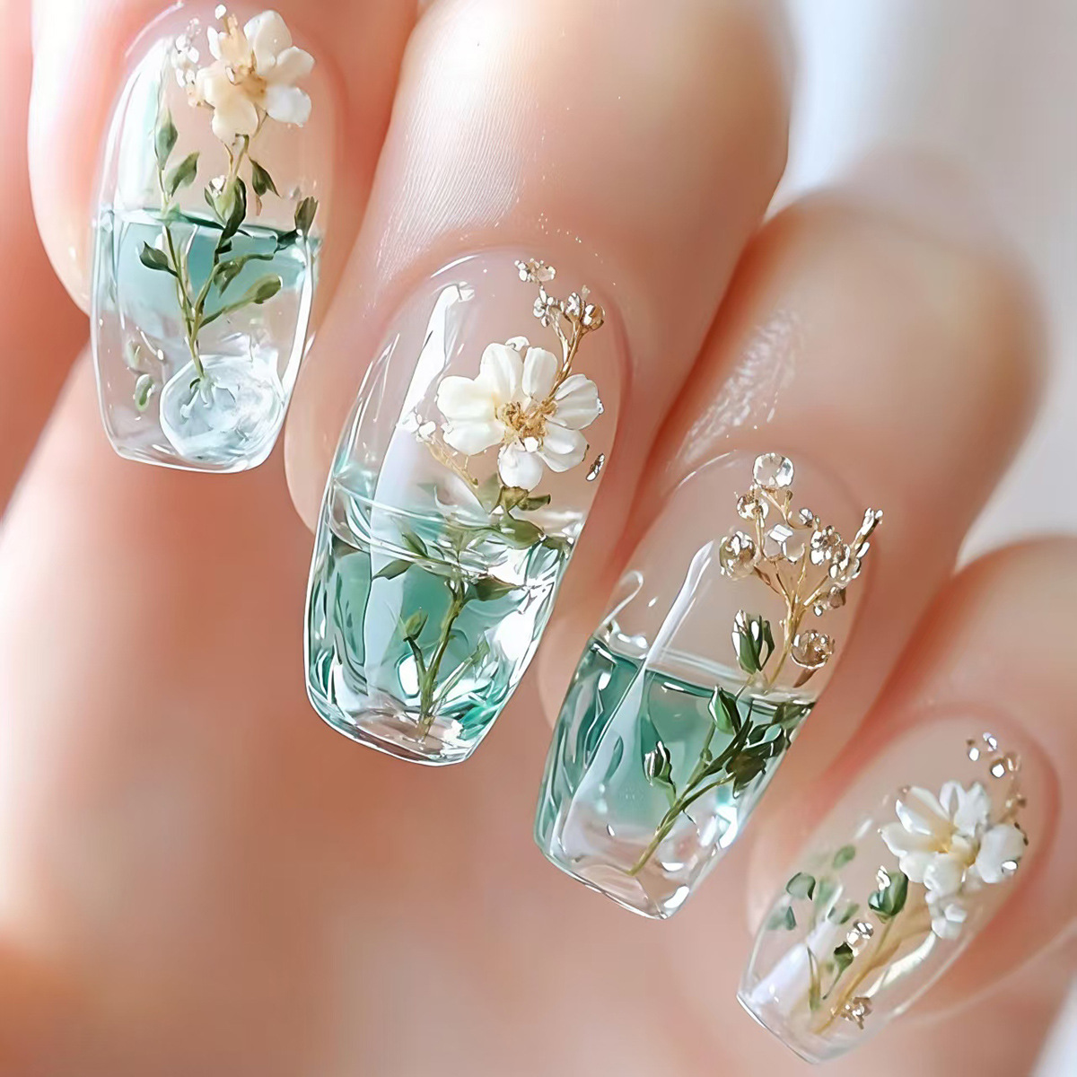 Uñas postizas medianas para mu - Pressed Flower Art reseña y precio